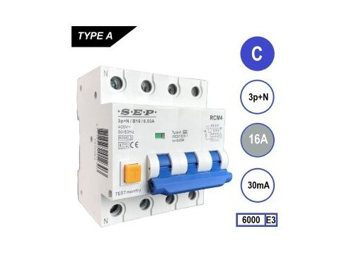 Foto van Aardlekautomaat 16A C kar 30mA 4p SEP Aardlekautomaat 16A C kar 30mA 4p SEP