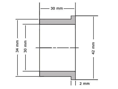 Foto van Flensglijlager PAF3030 P14 Gerold Staal / PTFE (30x34x30/42x2mm) Flensglijlager PAF3030 P14 Gerold Staal / PTFE (30x34x30/42x2mm)