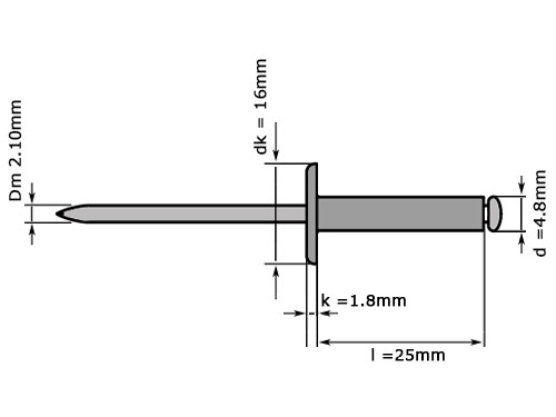 Blindklinknagel DIN 7337 Grote Platbolkop 4.8x25mm Kop 16mm Aluminium/Staal Verzinkt