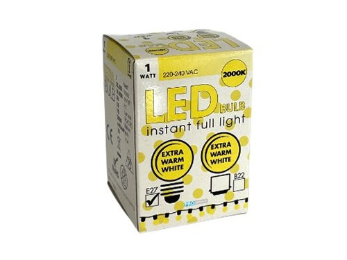 Foto van LED kogellamp E27 mat extra warm wit 1W LED kogellamp E27 mat extra warm wit 1W