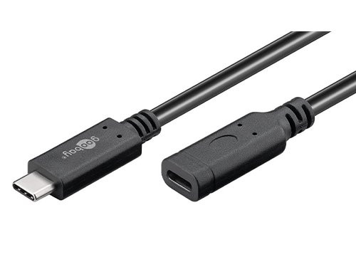 USB-C male - USB-C female verlengkabel 1m zwart