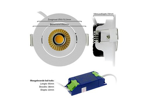 Foto van LED inbouwspot 5W 2700K 62mm 60gr rond verstelbaar wit LED inbouwspot 5W 2700K 62mm 60gr rond verstelbaar wit