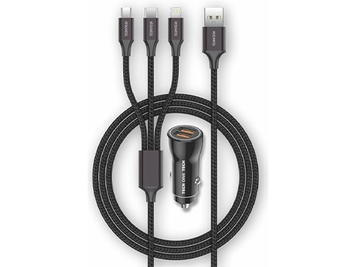 USB autolader dubbel 12V-24V + multi USB kabel