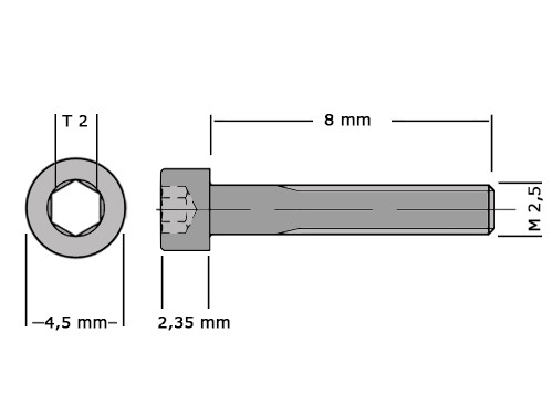 Cilinderbout met binnenzeskant DIN 912 M2.5x8 RVS A2