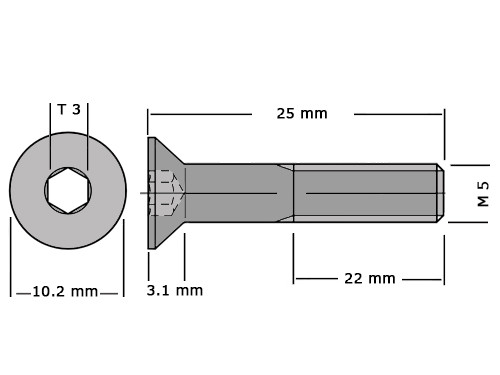 Verzonken bout met binnenzeskant DIN 7991 / ISO 10642 M5x25 RVS A2