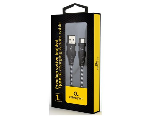 USB-C laadkabel 1m omvlochten zwart - wit