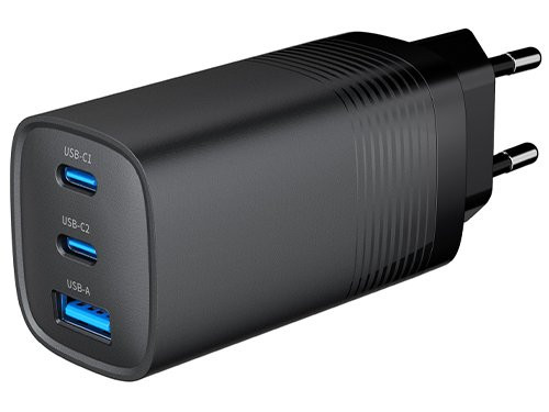 USB + 2x USB-C snellader 67W zwart