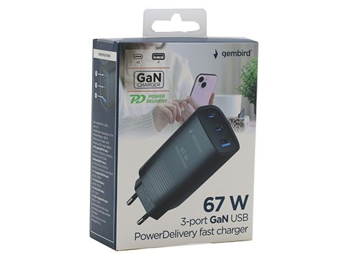 USB + 2x USB-C snellader 67W zwart