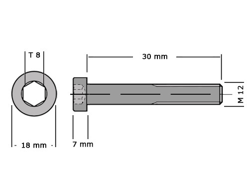 Lage cilinderbout met binnenzeskant DIN 7984 M12x30 8.8 Verzinkt