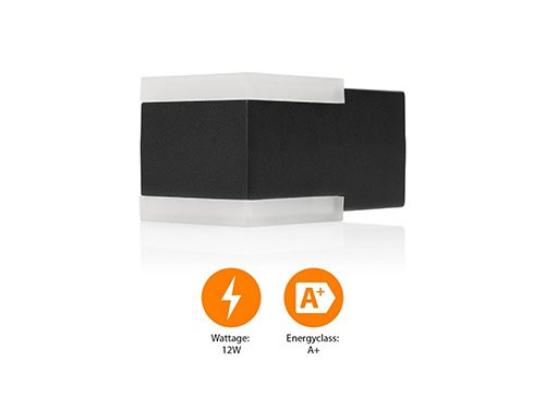 Foto van Wandlamp zwart vierkant 8W LED IP44 3000K Wandlamp zwart vierkant 8W LED IP44 3000K