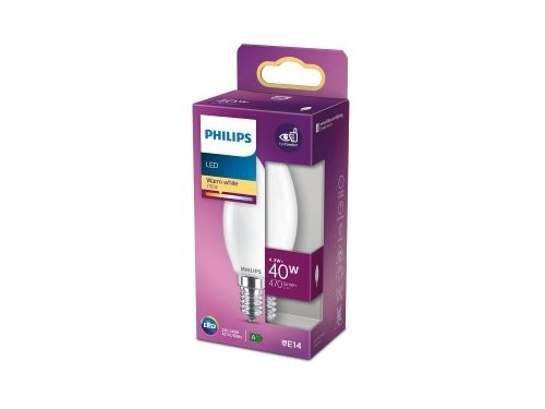 Philips LED kaars E14 4,3-40W 2700K filament mat blister