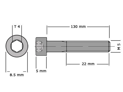 Cilinderbout met binnenzeskant DIN 912 M5x130 RVS A2