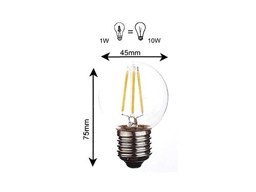 LED kogel E27 1-10W 2200K filament helder