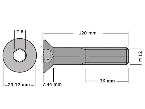 Verzonken bout met binnenzeskant DIN 7991 / ISO 10642 M12x120 8.8 Verzinkt