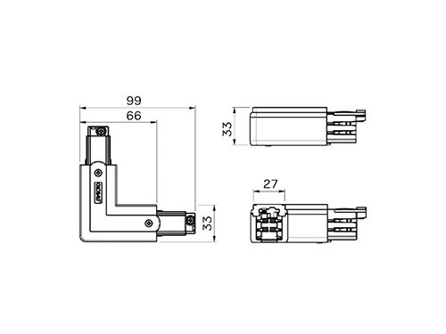 Hoekstuk links vast 90gr tbv. rail 3-fasen grijs
