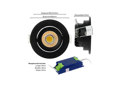 Foto van LED inbouwspot 5W DimToWarm 62mm 36gr rond verstelbaar zwart LED inbouwspot 5W DimToWarm 62mm 36gr rond verstelbaar zwart