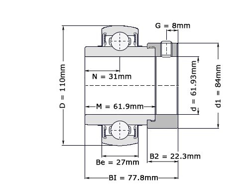 Foto van NTN Insert Lager UEL212-207 D1 W3 (61.91mm) NTN Insert Lager UEL212-207 D1 W3 (61.91mm)