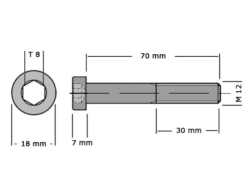 Lage cilinderbout met binnenzeskant DIN 7984 M12x70 8.8 Verzinkt
