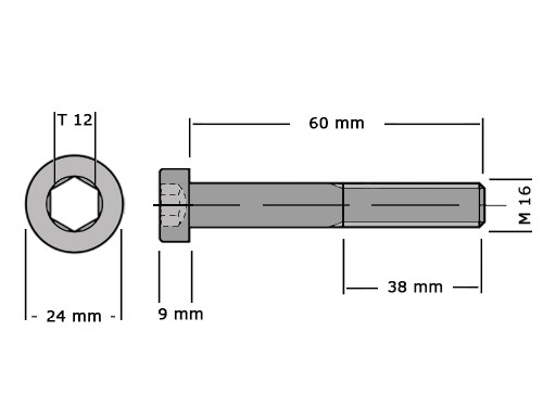 Lage cilinderbout met binnenzeskant DIN 7984 M16x60 8.8 Verzinkt