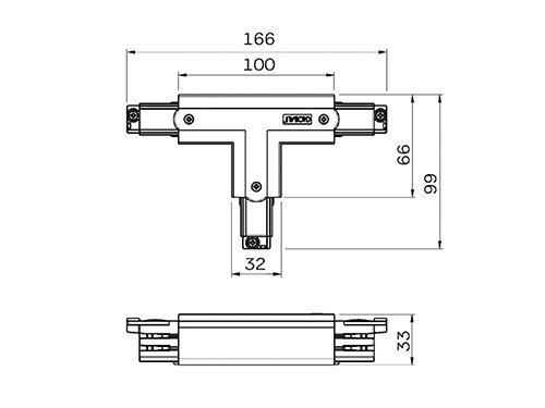Foto van T-stuk links vast 90gr tbv. rail 3-fasen zwart T-stuk links vast 90gr tbv. rail 3-fasen zwart