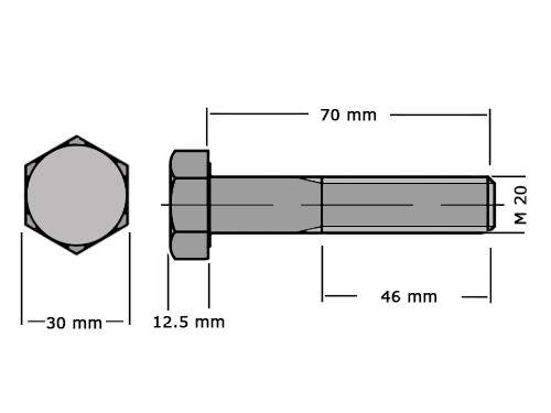 Zeskanttapbout Deeldraad DIN 931 M20x70 RVS A2