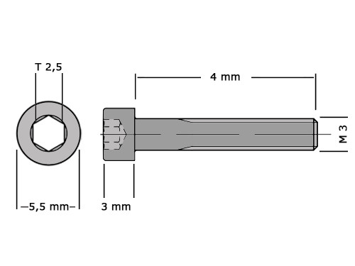 Cilinderbout met binnenzeskant DIN 912 M3x4 8.8 Verzinkt