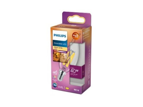 Philips LED tipkaars E14 3,4-40W filament helder WarmGlow blister