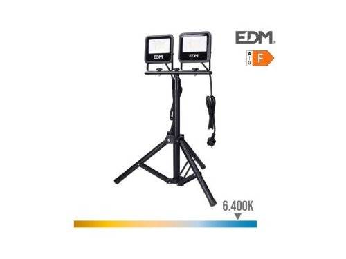 Foto van LED Bouwlampen 2x30W op tripod statief 6400K IP65 zwart LED Bouwlampen 2x30W op tripod statief 6400K IP65 zwart