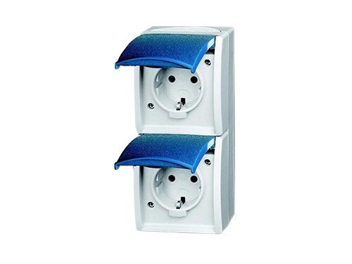 Busch Jaeger SWD opbouw stopcontact wcd RA dubbel verticaal blauw