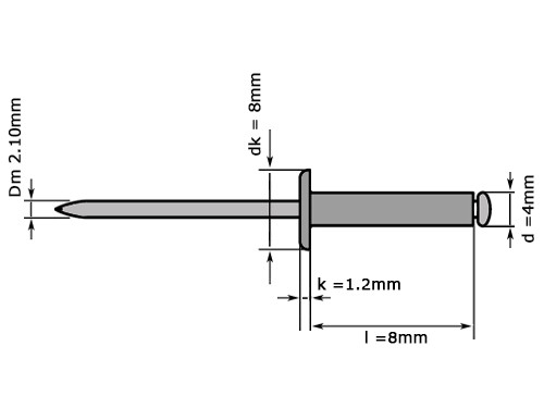 Blindklinknagel DIN 7337 Platbolkop 4x8mm Aluminium/RVS A2