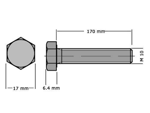 Zeskanttapbout Voldraad DIN 933 M10x170 RVS A2