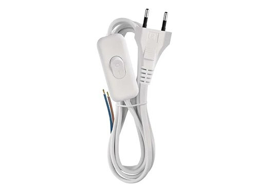 Eurosnoer 2x0,75qmm met schakelaar wit 2m