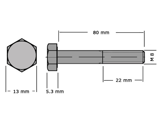 Zeskanttapbout Deeldraad DIN 931 M8x80 8.8 Verzinkt