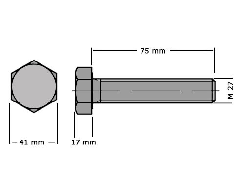 Zeskanttapbout Voldraad DIN 933 M27x75 RVS A2