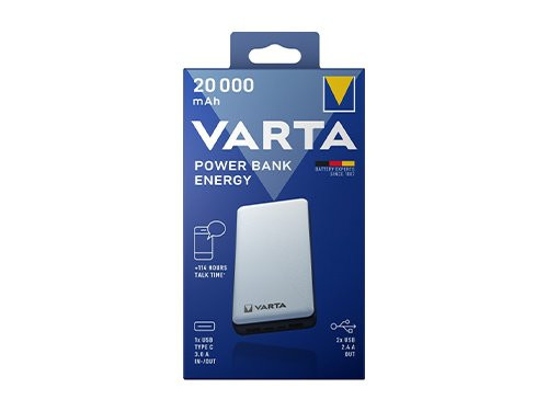 Foto van Powerbank 20.000mA zilver USB + USB-C Powerbank 20.000mA zilver USB + USB-C