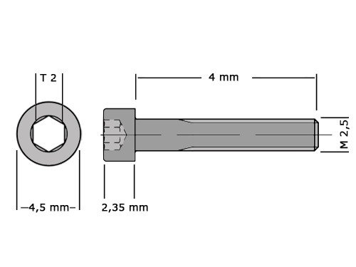 Cilinderbout met binnenzeskant DIN 912 M2.5x4 RVS A2
