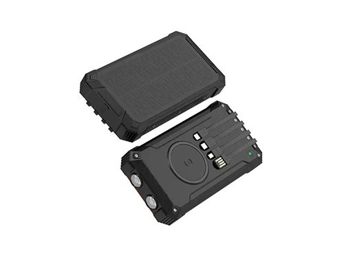 Foto van Powerbank 20.000mA zwart + led indicatie + Qi + solar en zaklamp Powerbank 20.000mA zwart + led indicatie + Qi + solar en zaklamp