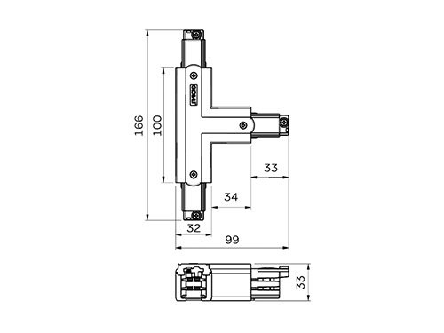 Foto van T-stuk rechts vast 90gr tbv. rail 3-fasen zwart T-stuk rechts vast 90gr tbv. rail 3-fasen zwart