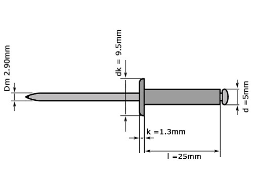 Blindklinknagel DIN 7337 Platbolkop 5x25mm Staal Verzinkt/Staal Verzinkt