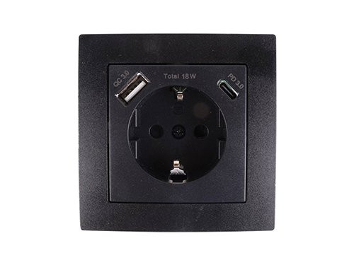 Foto van Benson inbouw stopcontact wcd RA + USB en USB-C zwart Benson inbouw stopcontact wcd RA + USB en USB-C zwart