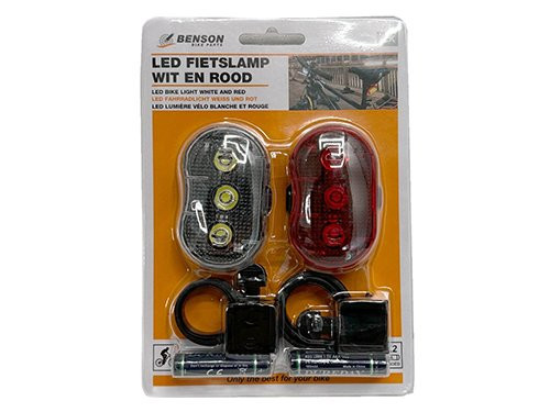 LED fietslampset 2 delig rood/wit met reflector