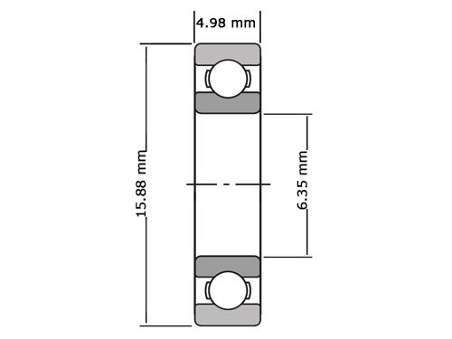 IBB Kogellager Eenrijig R4 ZZ (6.35x15.88x4.98mm)