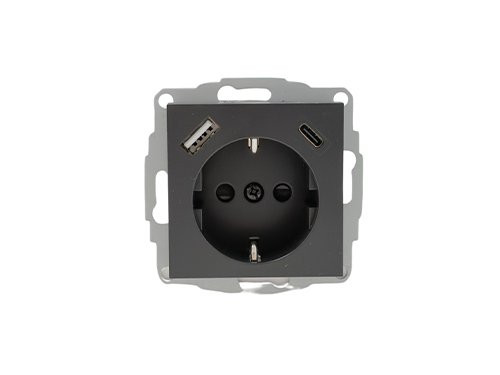 Foto van Kopp HK07 antraciet inbouw stopcontact wcd RA + USB +USB-C Kopp HK07 antraciet inbouw stopcontact wcd RA + USB +USB-C