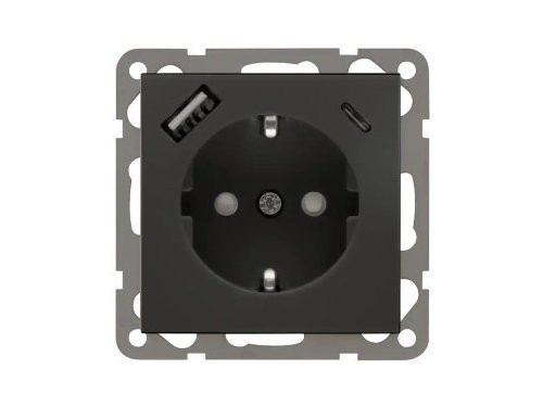 Foto van PEHA Badora MAT ZWART stopcontact wcd RA + USB +USB-C PEHA Badora MAT ZWART stopcontact wcd RA + USB +USB-C
