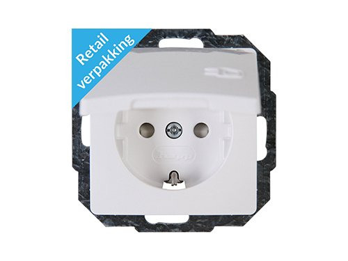 Foto van Verpakt Kopp Paris arctic wit inbouw stopcontact wcd RA met deksel Verpakt Kopp Paris arctic wit inbouw stopcontact wcd RA met deksel