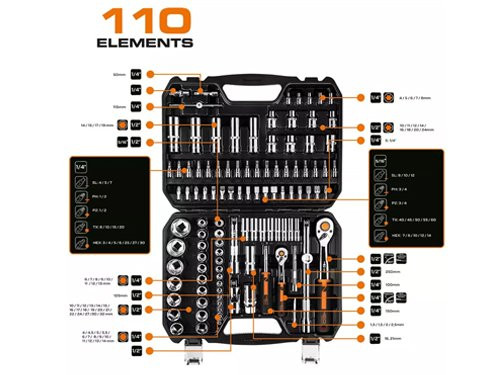 Neo Doppenset 1/4"-1/2" 110 Delig