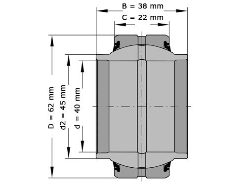 INA Gewrichtslager GE40 HO 2RS (40x62x38mm)