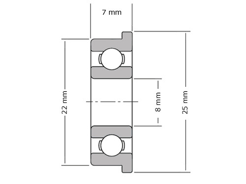IBB Miniatuur Flenskogellager F608 2RS RVS (8x22x7mm)