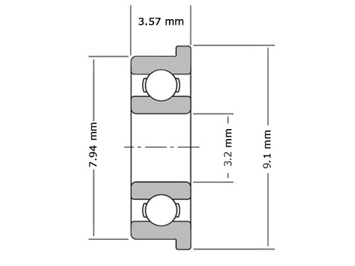 IBB Miniatuur Flenskogellager FR2/5 ZZ RVS (3.2x7.94x3.57mm)