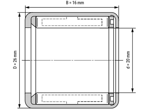INA Vrijloop Naaldhulslager HF2016 L564 (20x26x16mm)